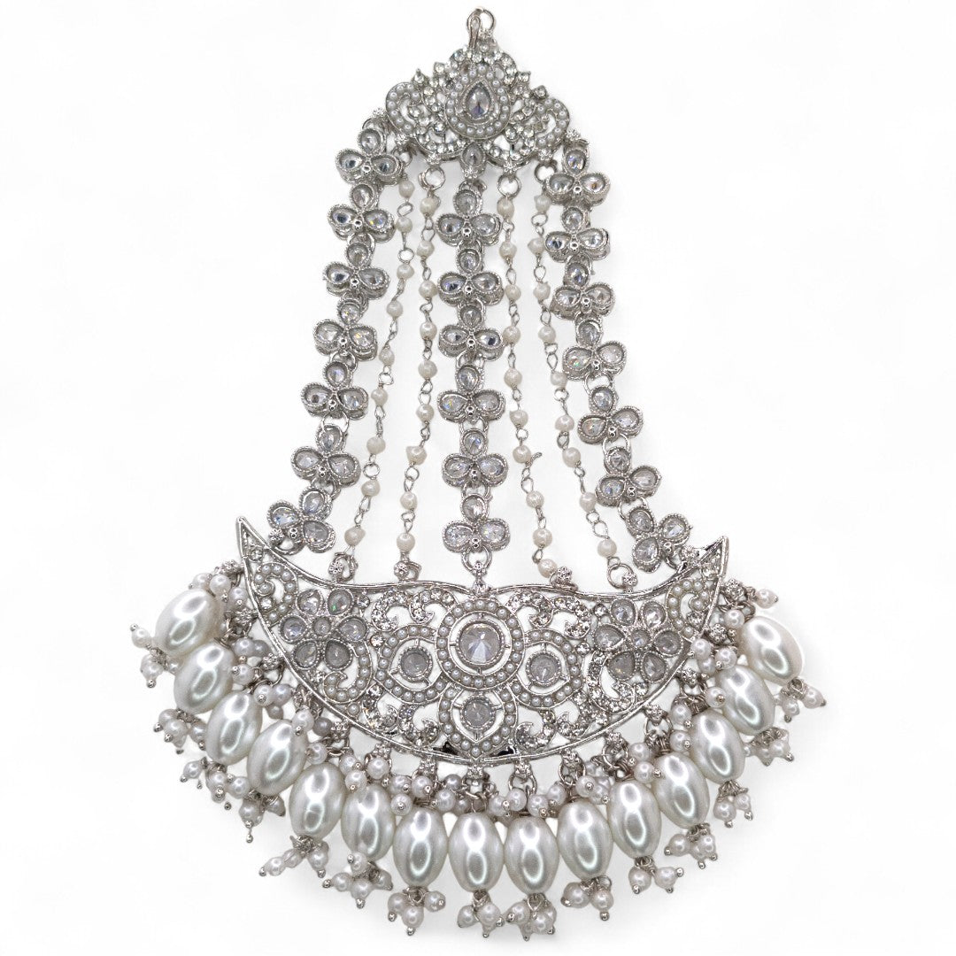 Polki Choker Halskette mit Ohrringe, Passa & Tikka - silber (Braut Schmuck)