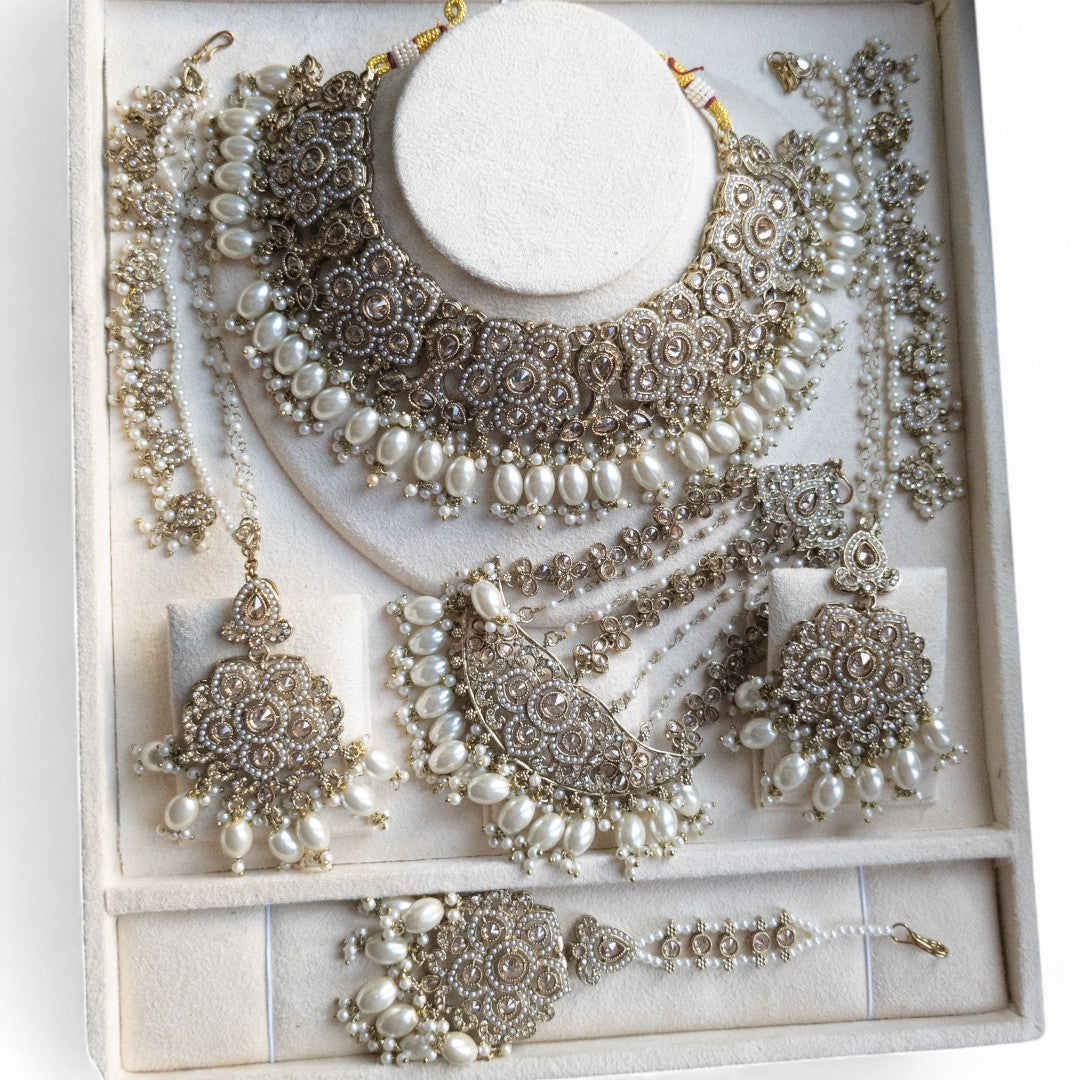 Polki Choker Halskette mit Ohrringe, Passa & Tikka - gold (Braut Schmuck)