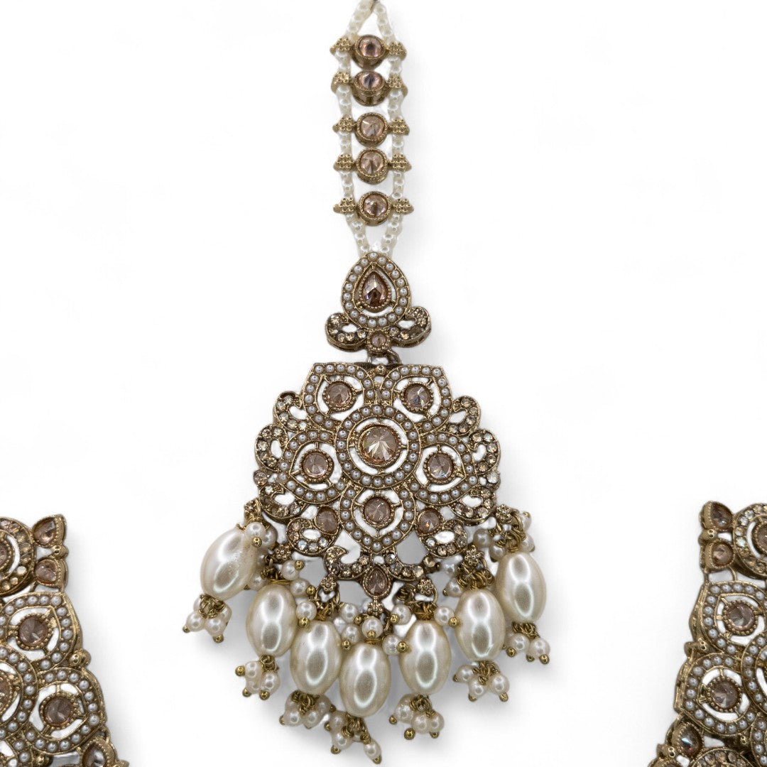 Polki Choker Halskette mit Ohrringe, Passa & Tikka - gold (Braut Schmuck)