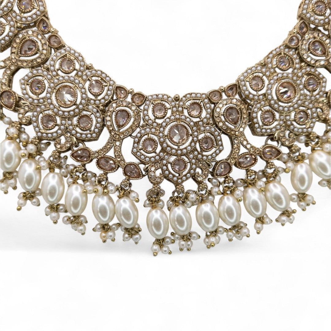 Polki Choker Halskette mit Ohrringe, Passa & Tikka - gold (Braut Schmuck)