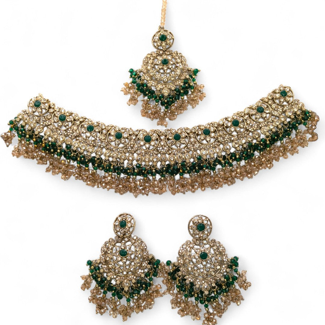 Necklace with Earrings & Tikka - gold