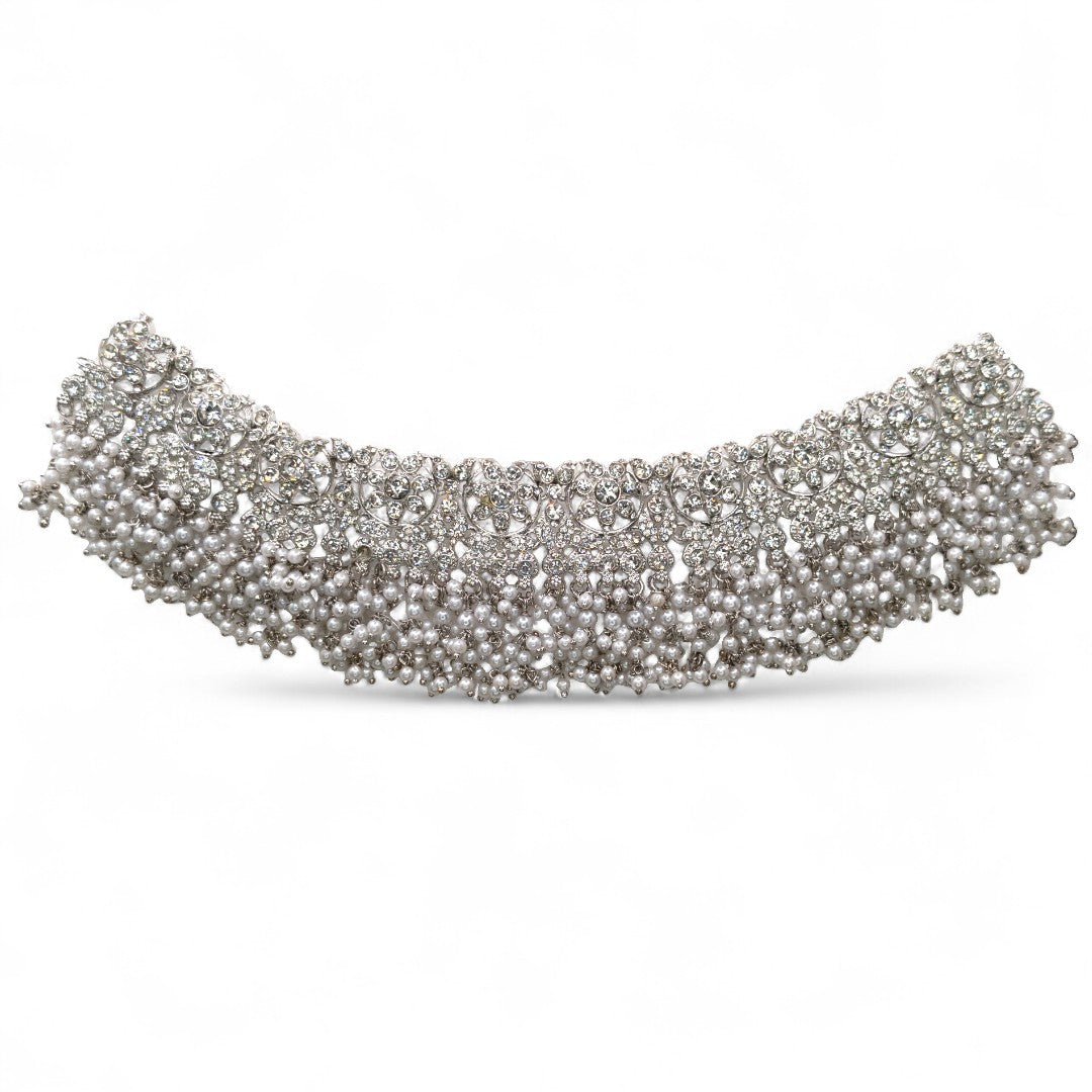 Polki Choker Halskette mit Ohrringe, Passa & Tikka - silber