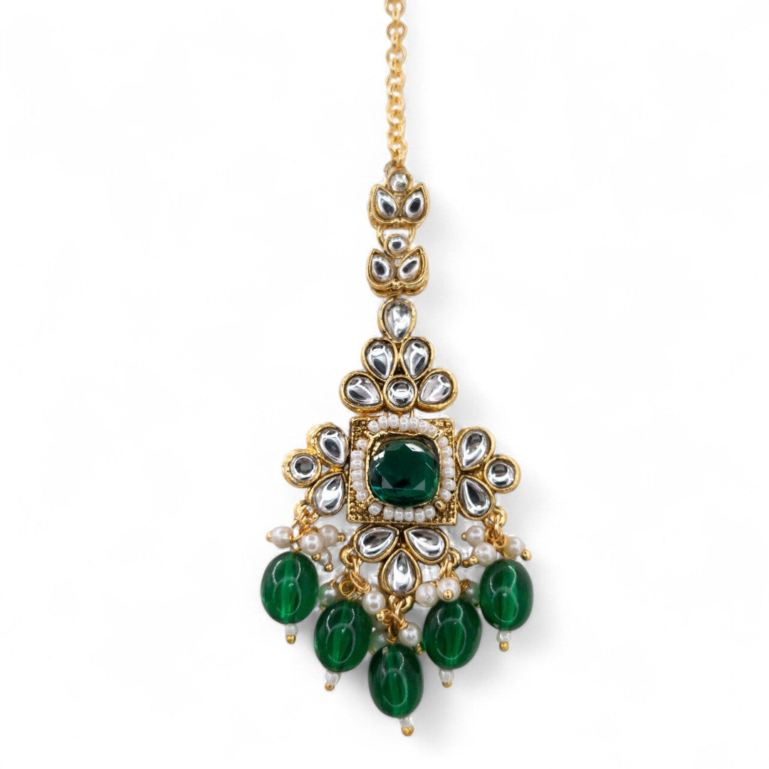 Polki Gold Choker Halskette | mit Ohrringe & Tikka | grün