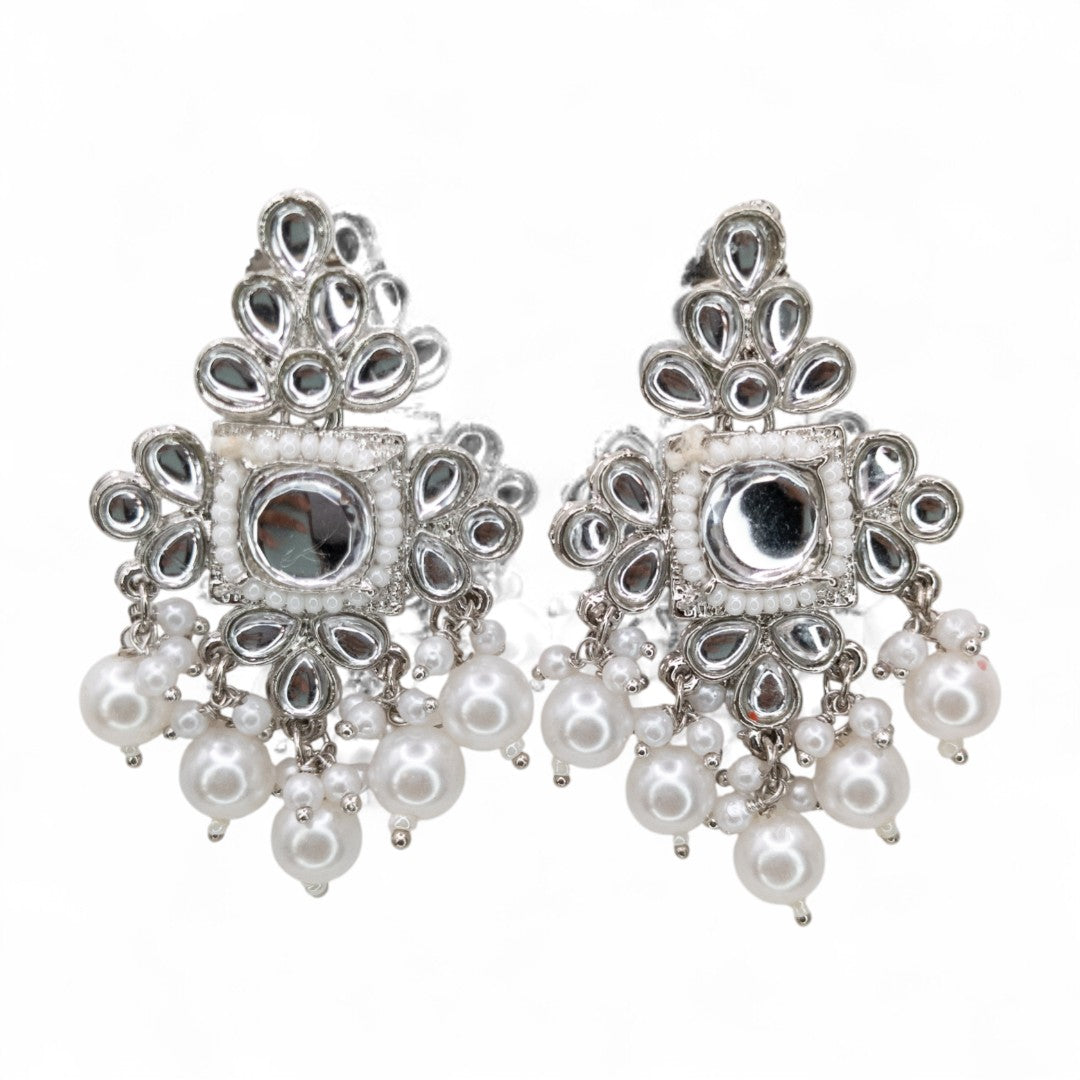Polki Silver Choker Necklace | with Earrings & Tikka