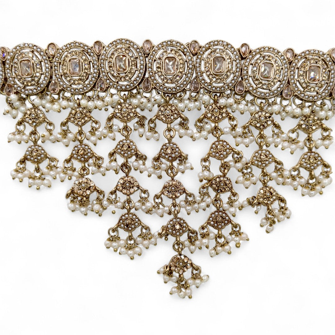 Polki Choker Halskette mit Ohrringe & Tikka | gold