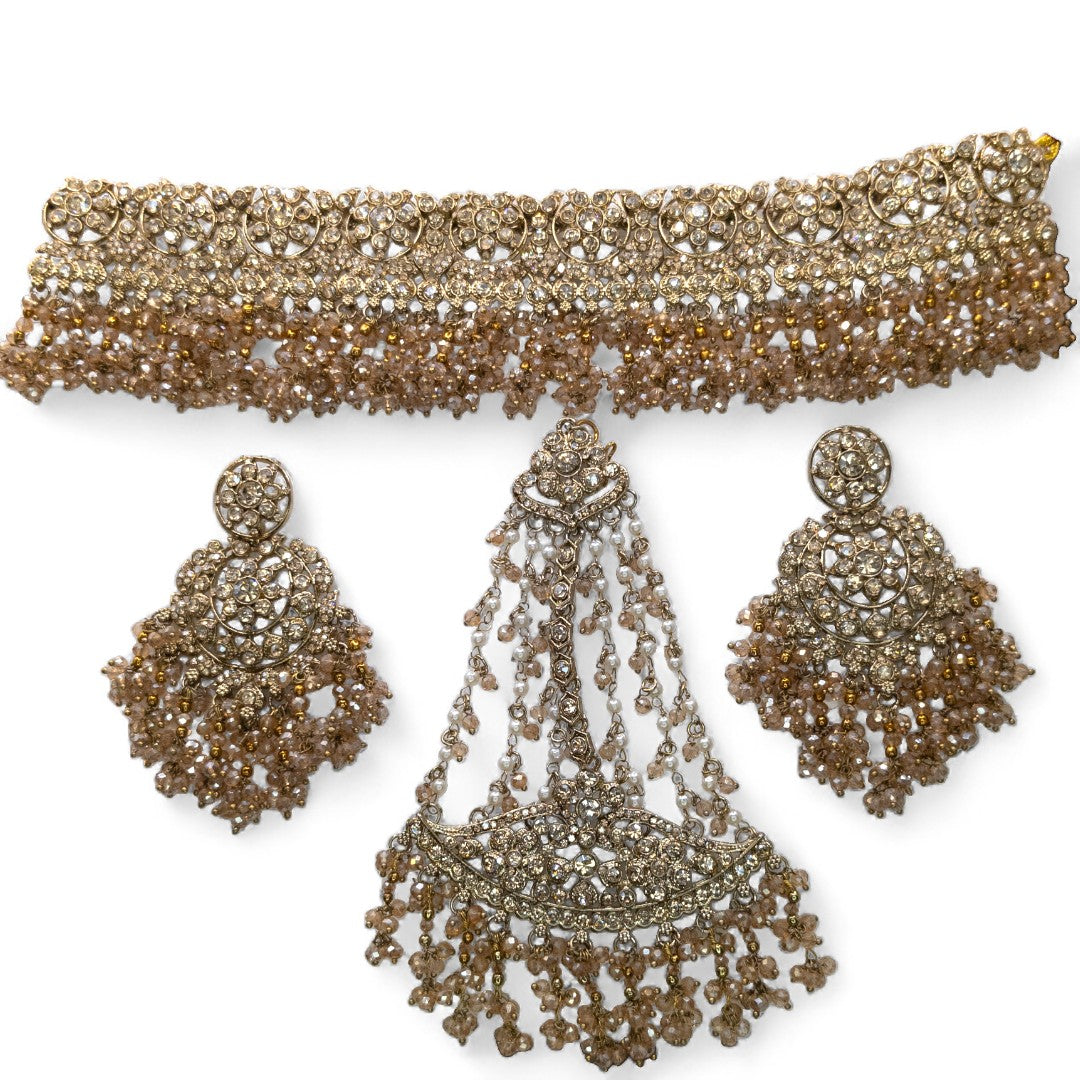 Polki Choker Halskette mit Ohrringe, Passa & Tikka - gold