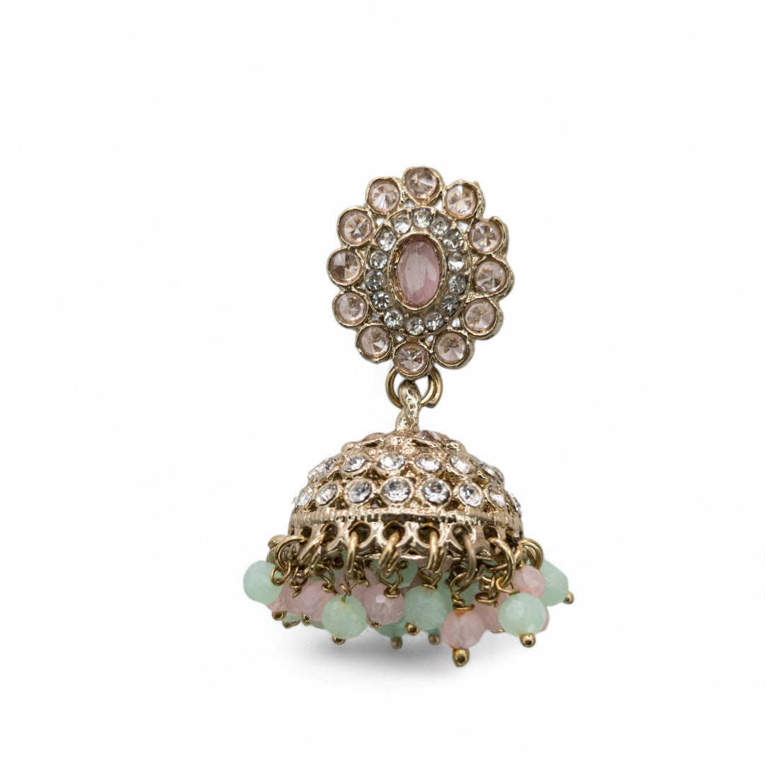 Polki Choker Halskette mit Ohrringe & Tikka | gold | rosa, mint
