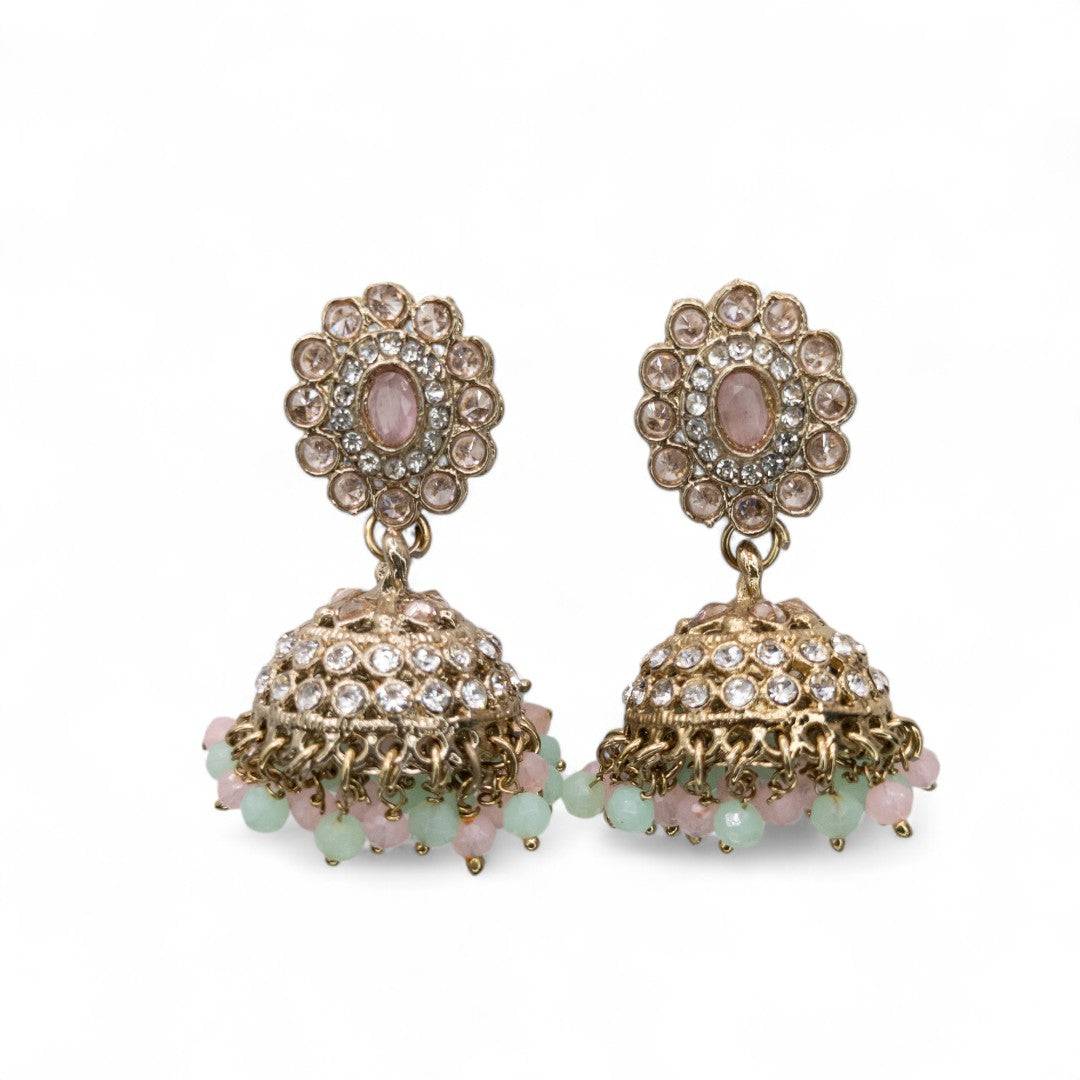 Polki Choker Halskette mit Ohrringe & Tikka | gold | rosa, mint