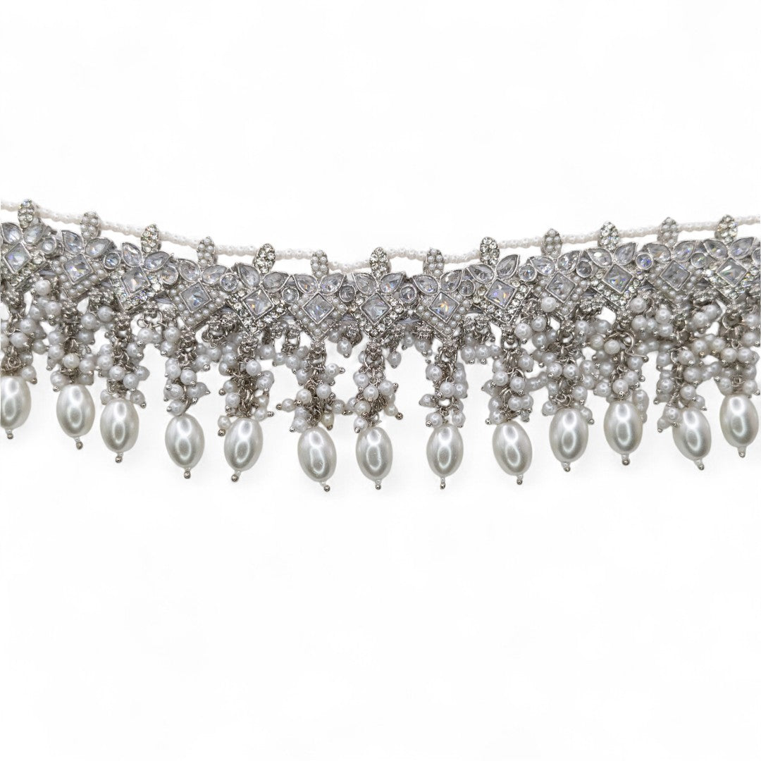 Polki Choker Halskette mit Ohrringe & Tikka | silber