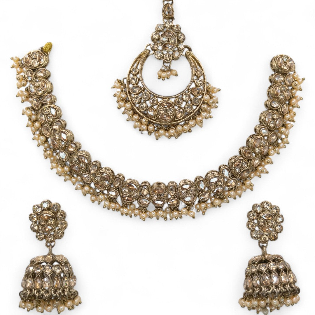 Necklace with Earrings & Tikka - gold