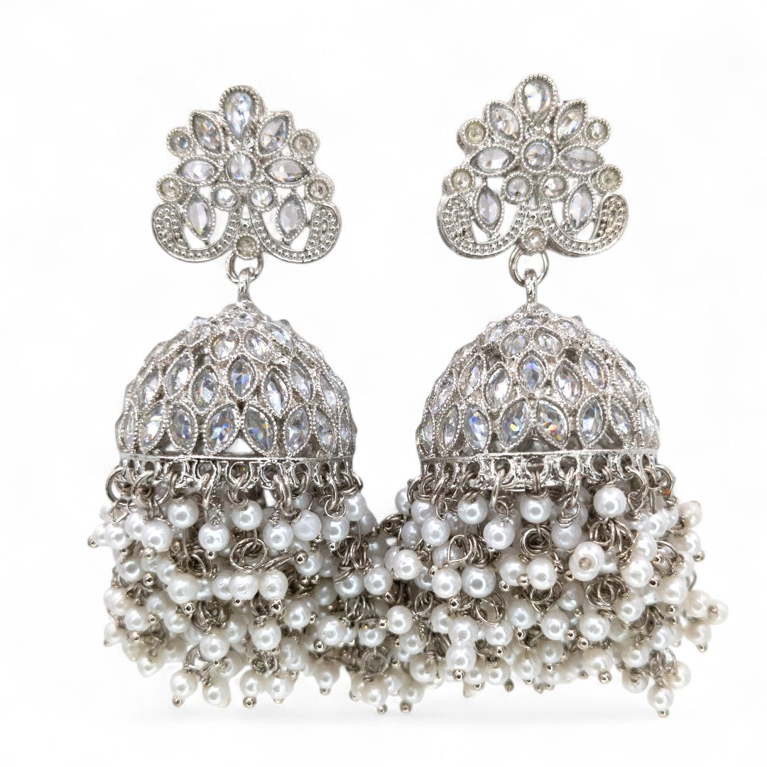 Polki Halskette mit Ohrringe & Tikka - Silber | grün | Braut