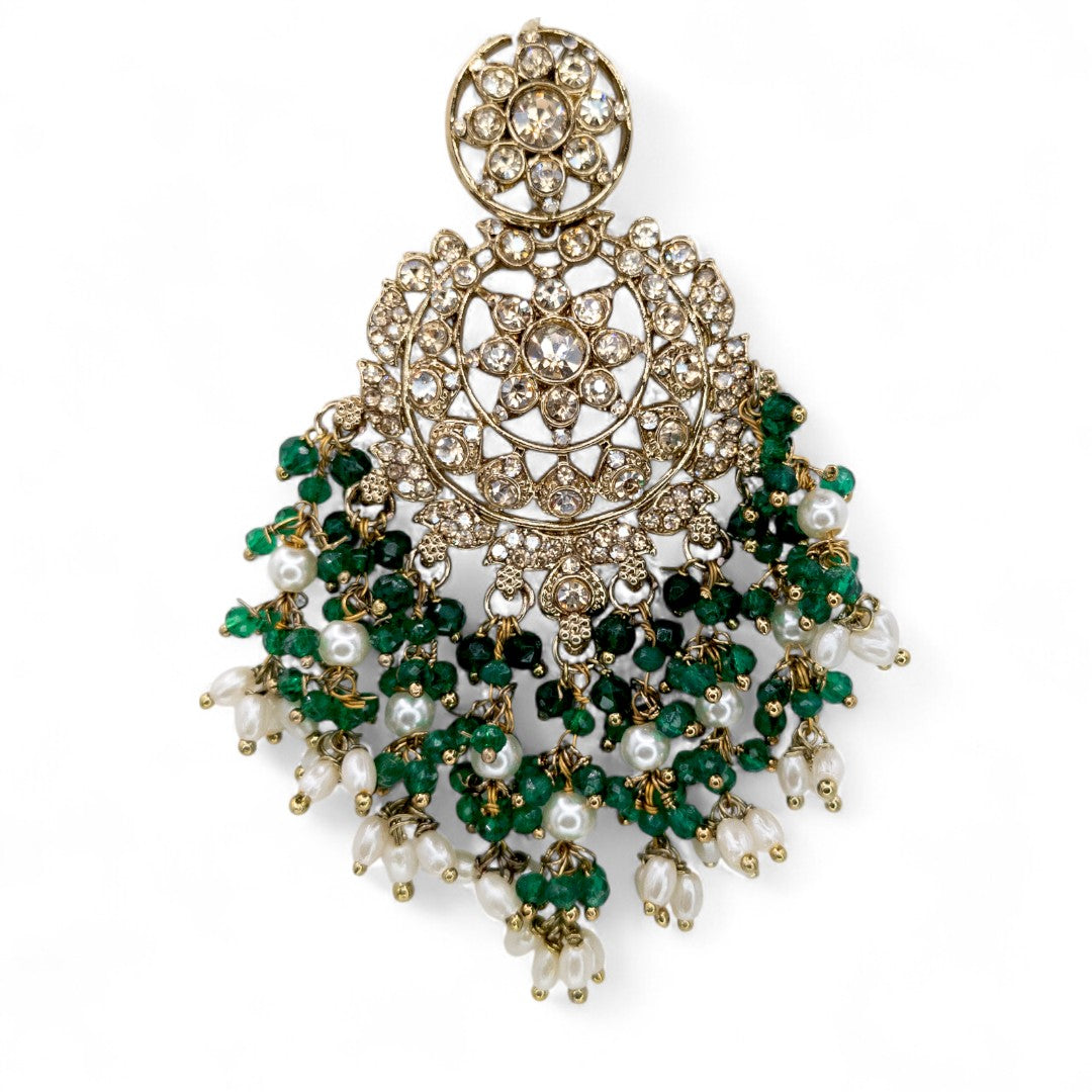 Polki Halskette mit Ohrringe & Tikka - gold | grün | Braut