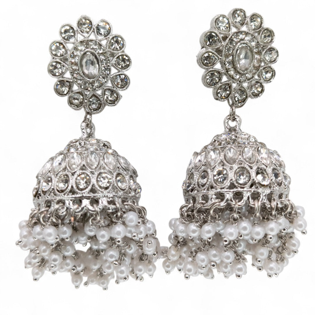 Polki Halskette mit Ohrringe & Tikka - Silber | Braut