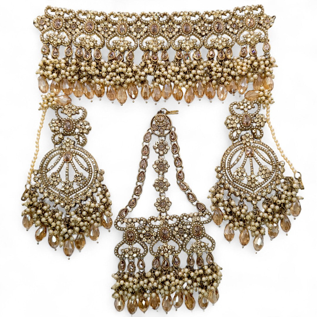 Polki Choker Halskette mit Ohrringe, Passa & Tikka - gold