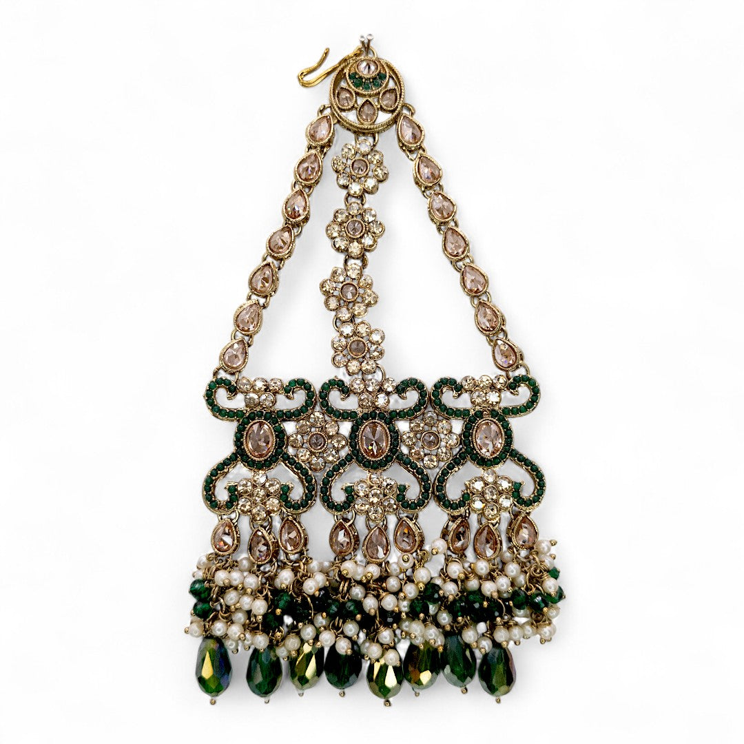 Polki Choker Halskette mit Ohrringe, Passa & Tikka - gold |grün