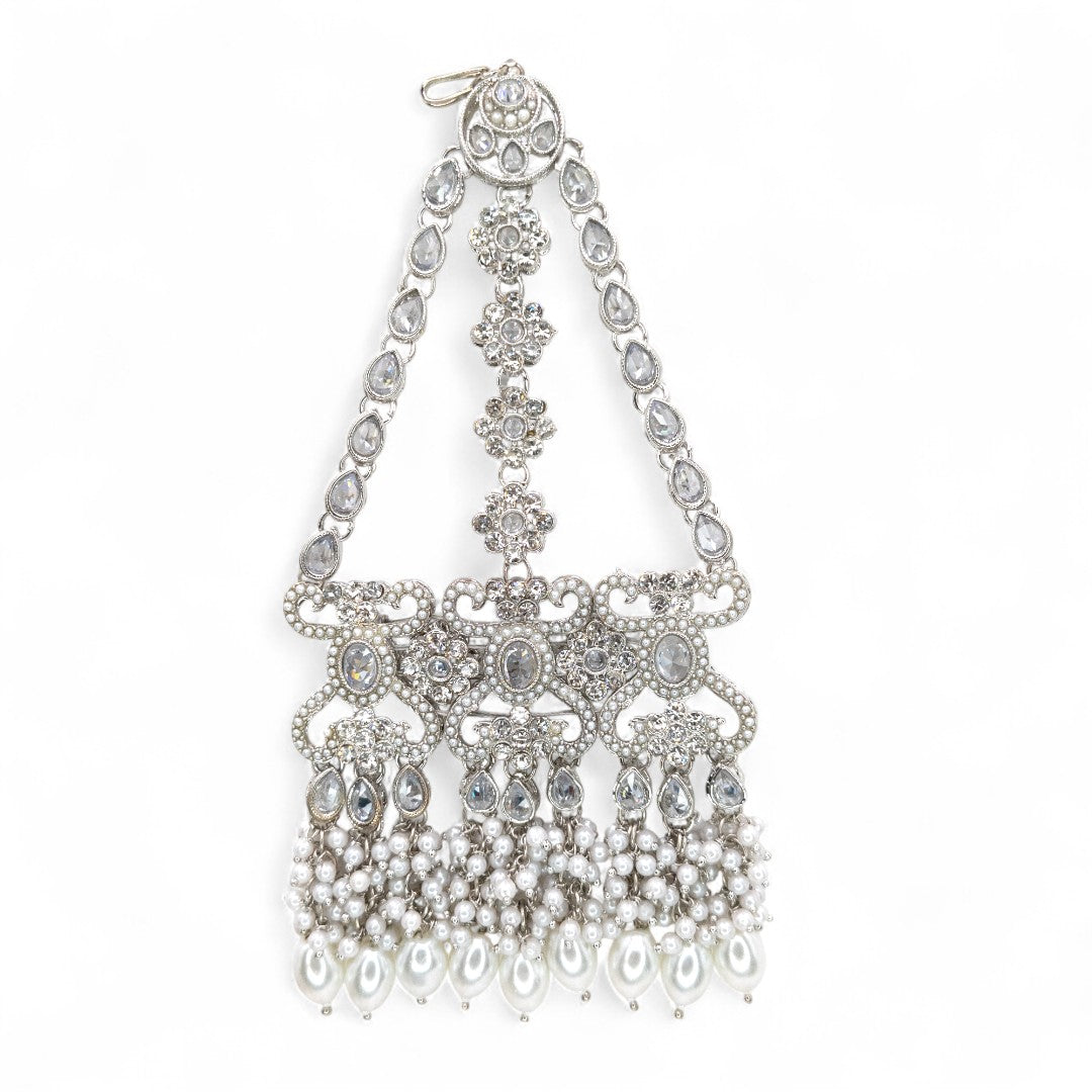 Polki Choker Halskette mit Ohrringe, Passa & Tikka - silber (Braut Schmuck)