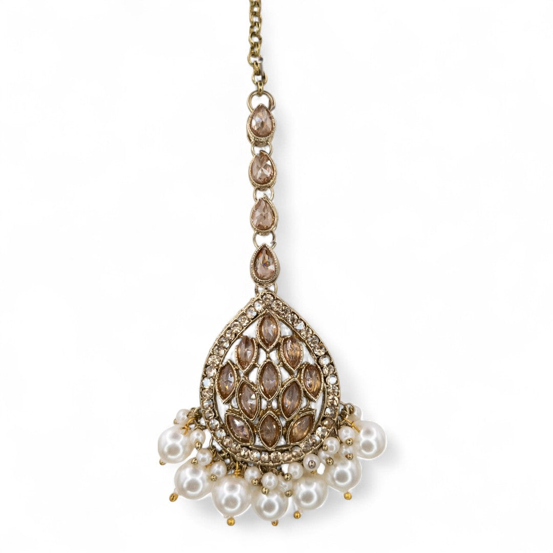 Polki Halskette mit Ohrringe & Tikka - gold