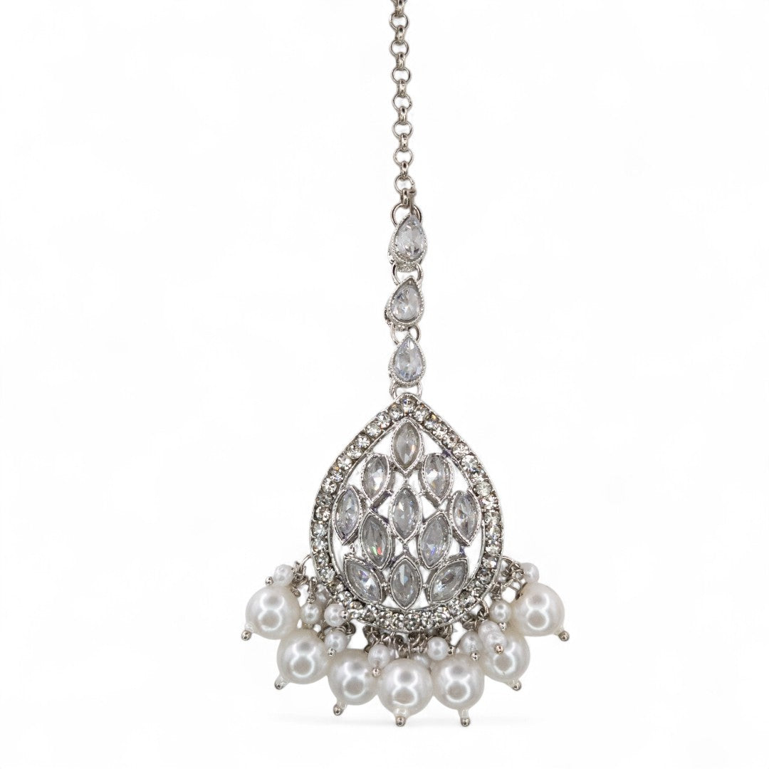 Polki Halskette mit Ohrringe & Tikka - silber