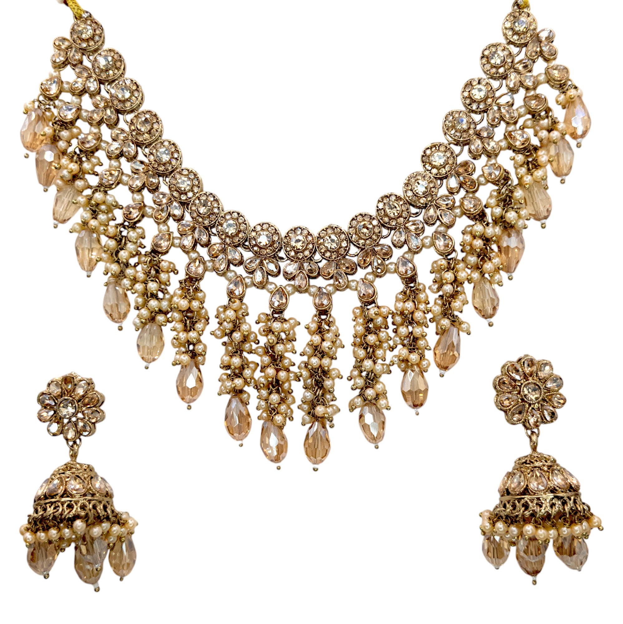 Polki Halskette mit Ohrringe & Tikka - gold