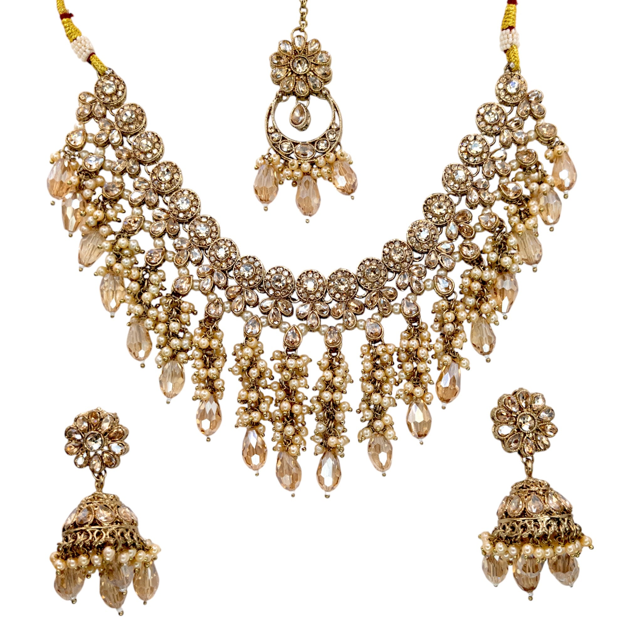 Polki Halskette mit Ohrringe & Tikka - gold