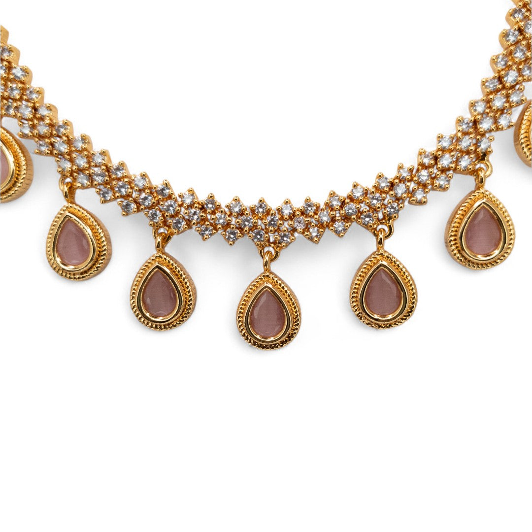 Trendy - Halskette mit Ohrringe - gold | rosa