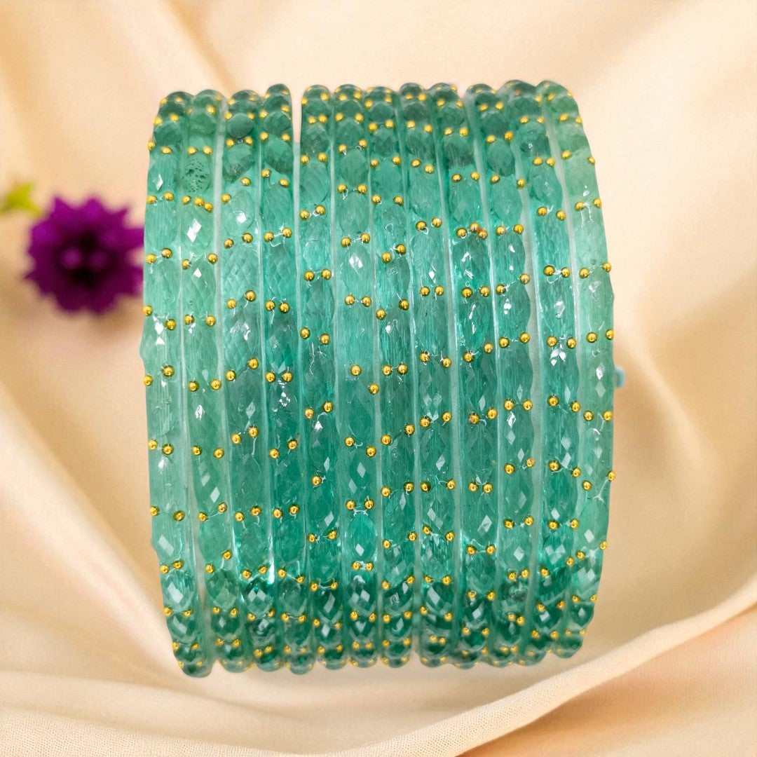 Rain Drop Glass Bangles – Set of 12 - Dark Blue