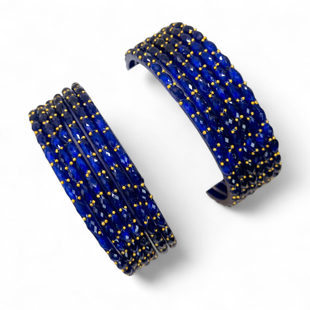 Rain Drop Glass Bangles – Set of 12 - Dark Blue