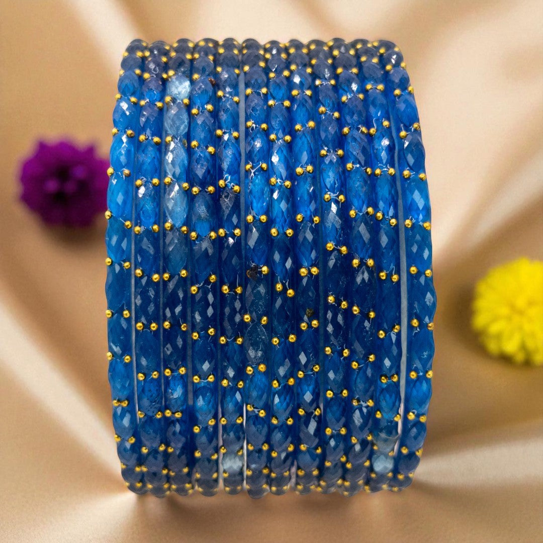 Rain Drop Glass Bangles – Set of 12 - Dark Blue