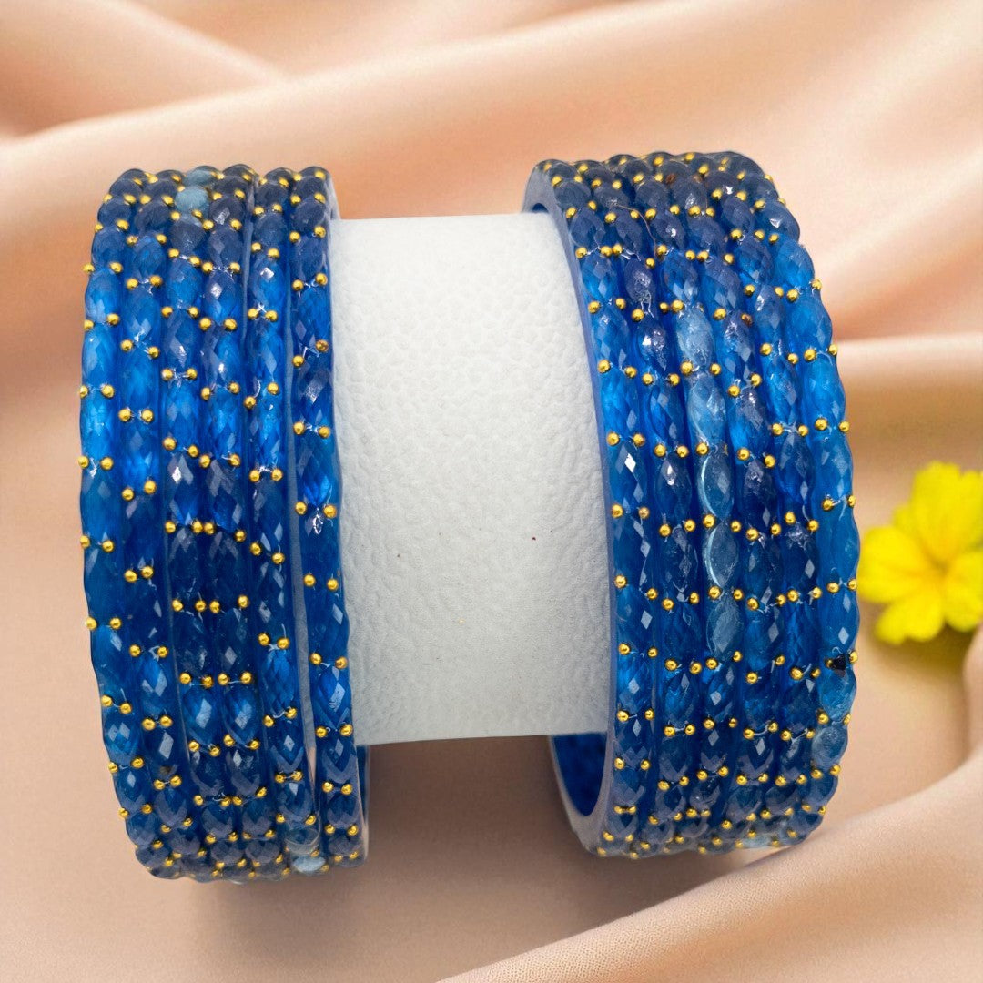 Rain Drop Glass Bangles – Set of 12 - Dark Blue