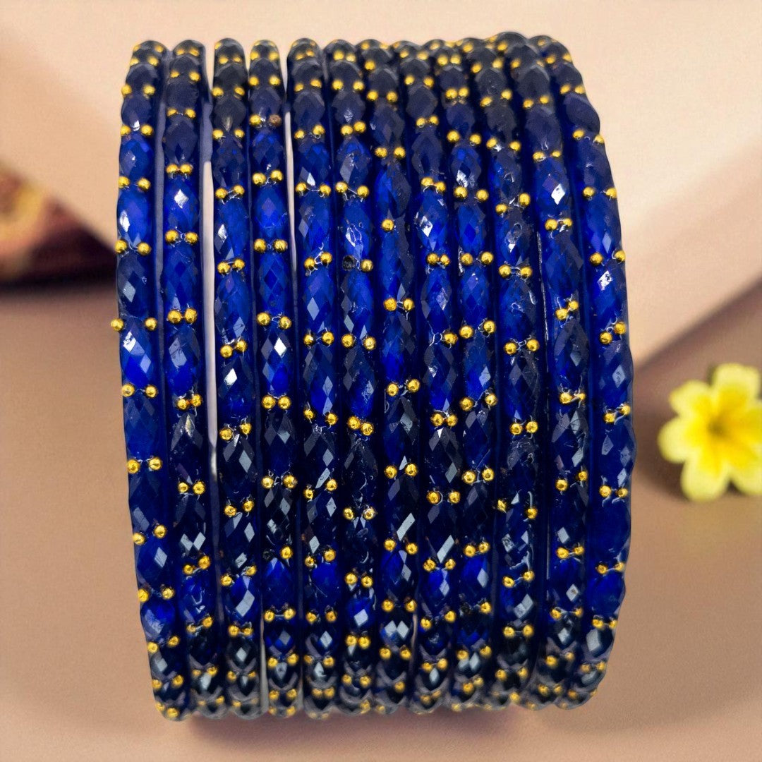 Rain Drop Glass Bangles – Set of 12 - Dark Blue