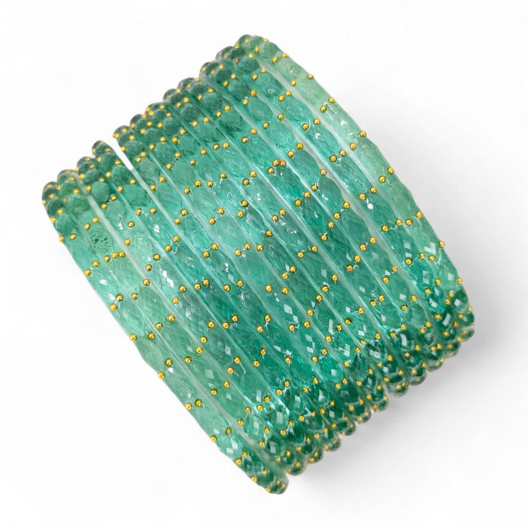 Rain Drop Glass Bangles – Set of 12 - Dark Blue
