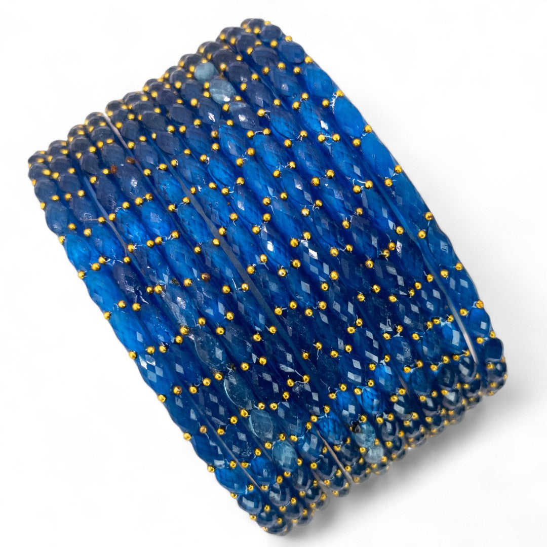 Rain Drop Glass Bangles – Set of 12 - Dark Blue