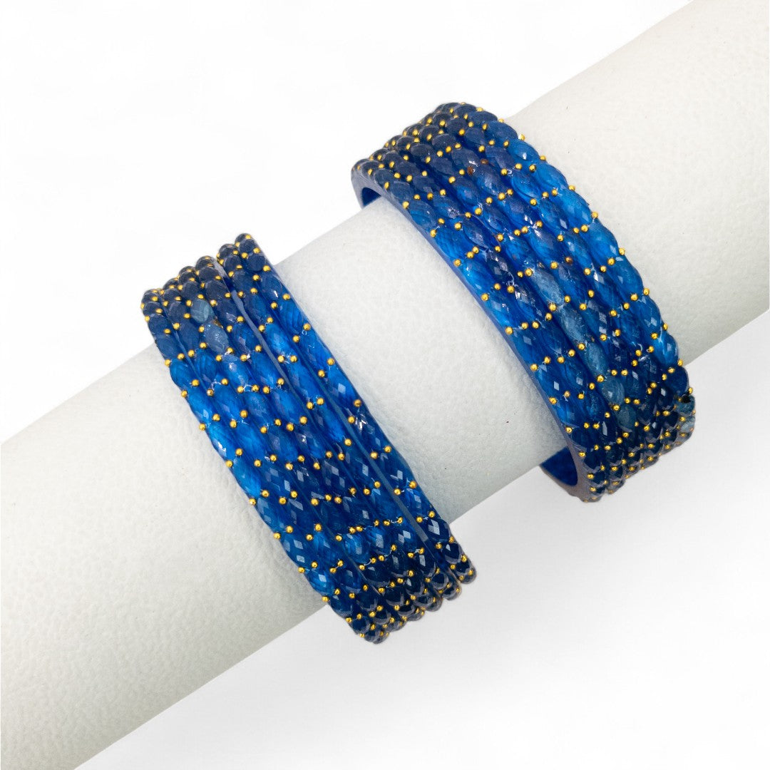 Rain Drop Glass Bangles – Set of 12 - Dark Blue