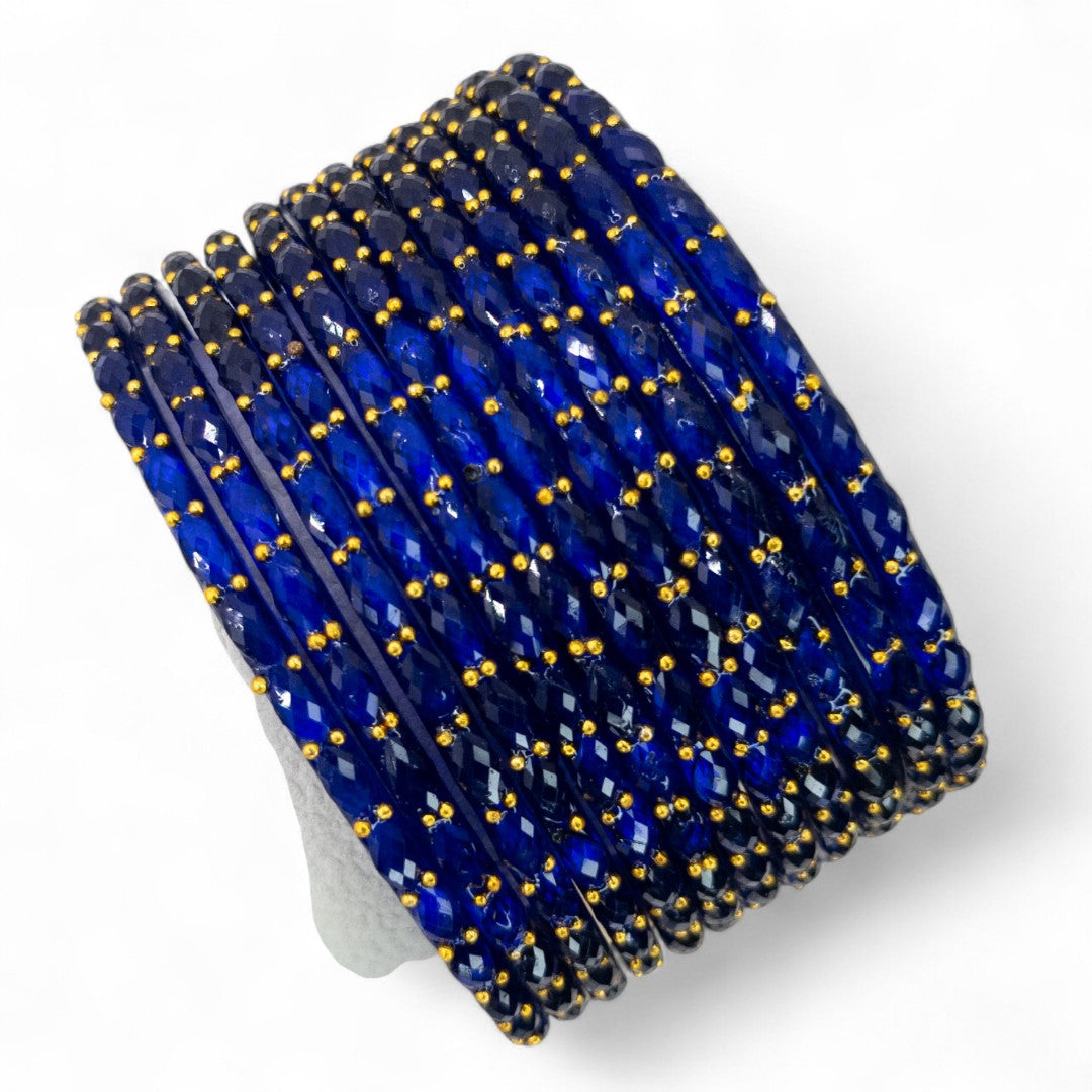 Rain Drop Glass Bangles – Set of 12 - Dark Blue