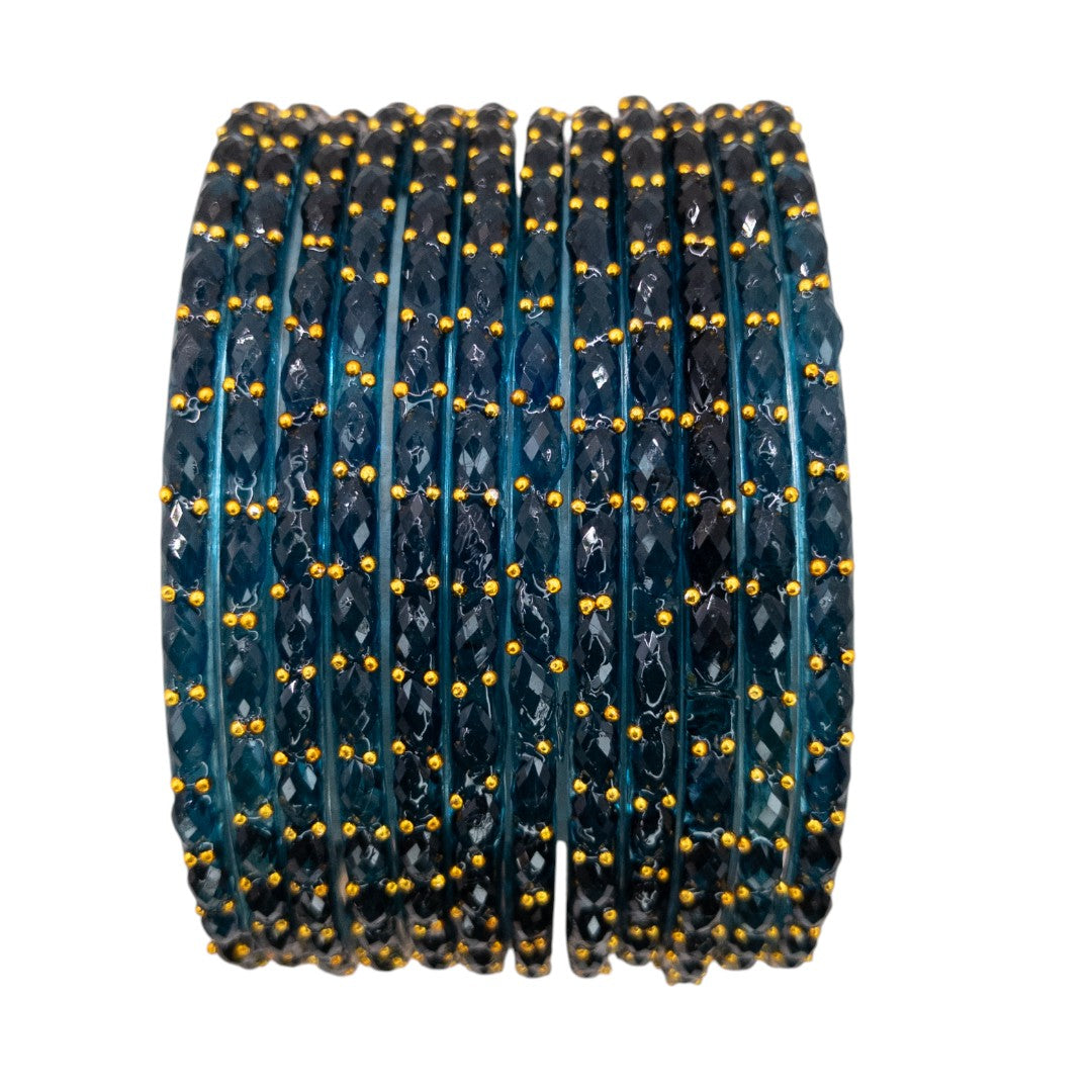 Rain Drop Glass Bangles – Set of 12 - Dark Blue