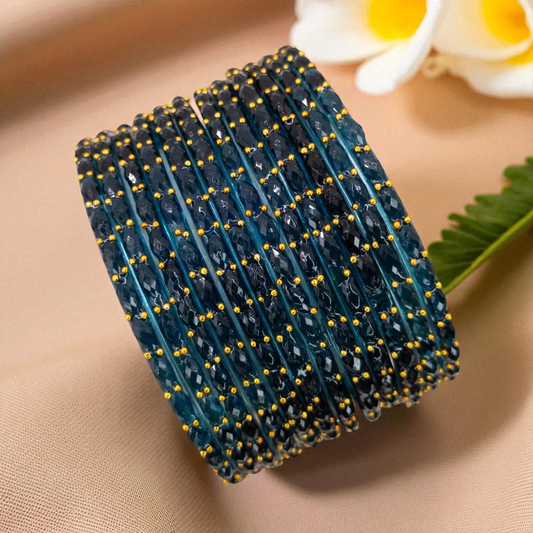 Rain Drop Glass Bangles – Set of 12 - Dark Blue