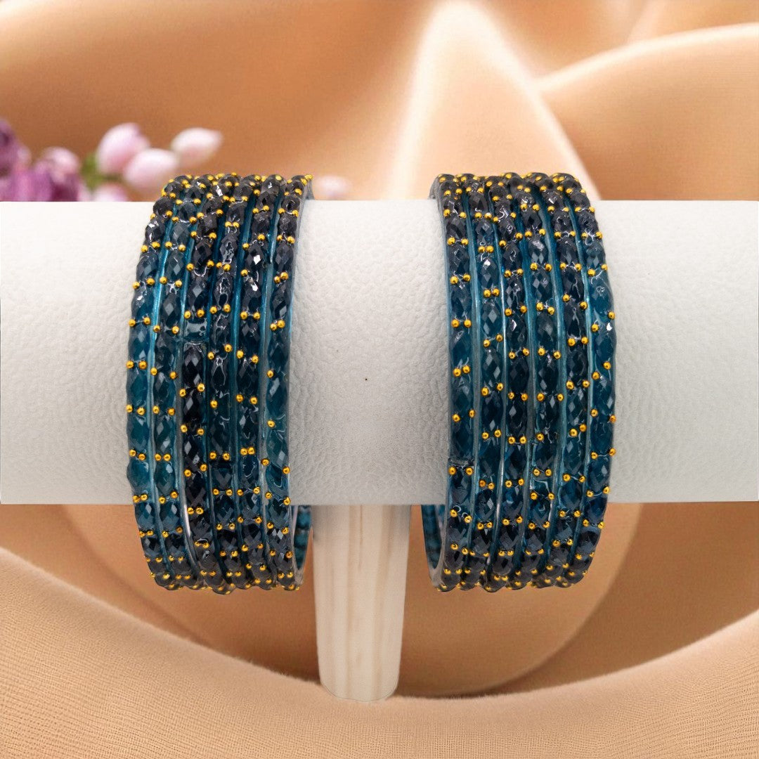 Rain Drop Glass Bangles – Set of 12 - Dark Blue
