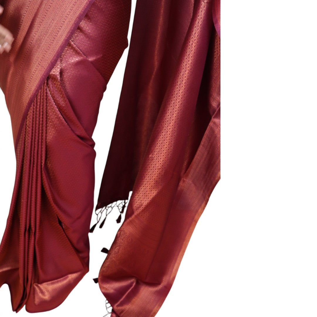 Alles-in-einem Saree Set |wein Rot – Soft Silk Saree + Blouse + Shapewear