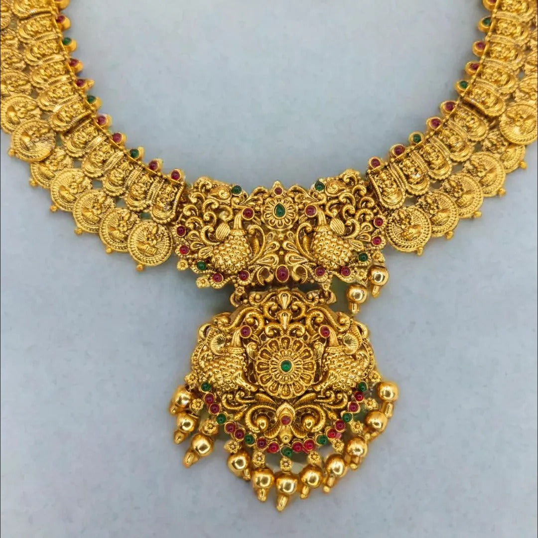 Tempel Braut Halskette, Haram & Ohrringe - gold | Combo Set