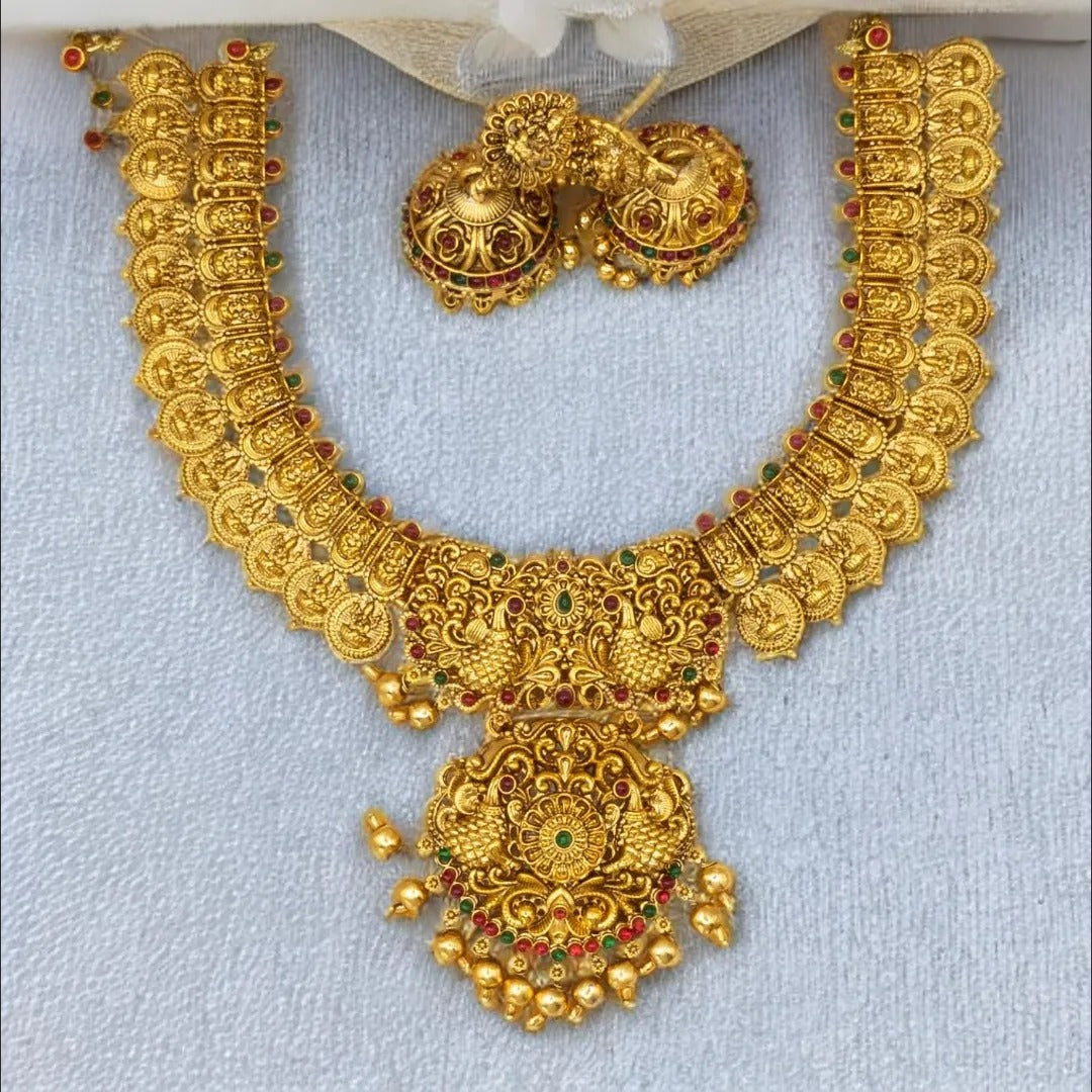 Tempel Braut Halskette, Haram & Ohrringe - gold | Combo Set