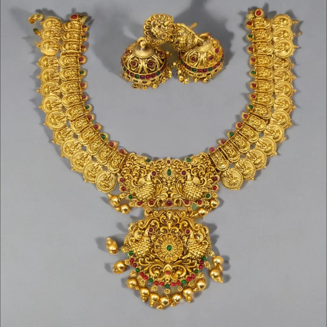 Tempel Braut Halskette, Haram & Ohrringe - gold | Combo Set