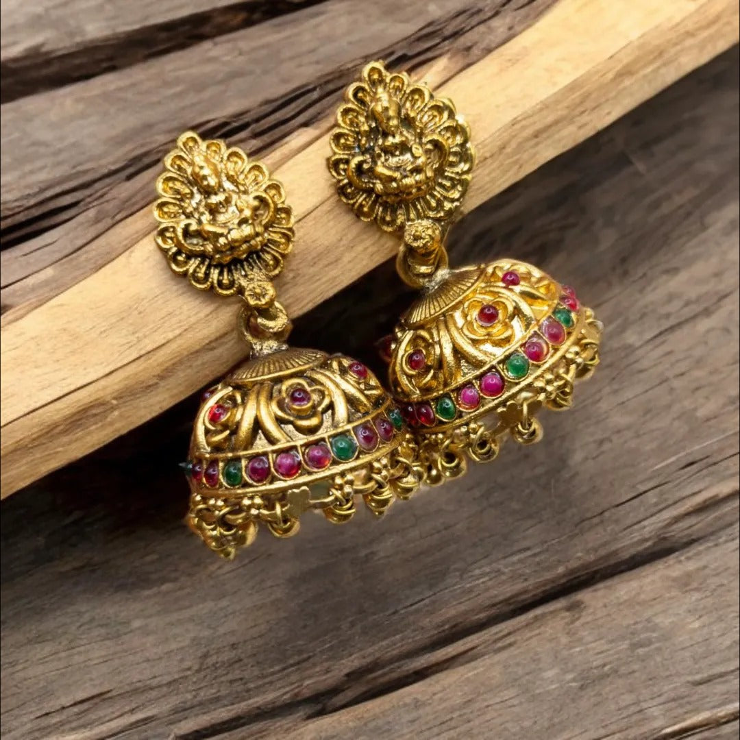 Tempel Braut Halskette, Haram & Ohrringe - gold | Combo Set