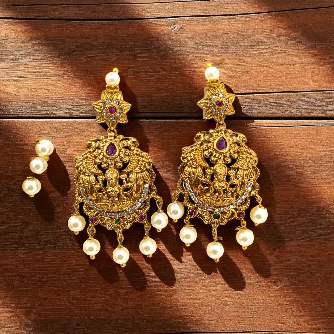 Tempel Halskette mit Ohrringe - gold
