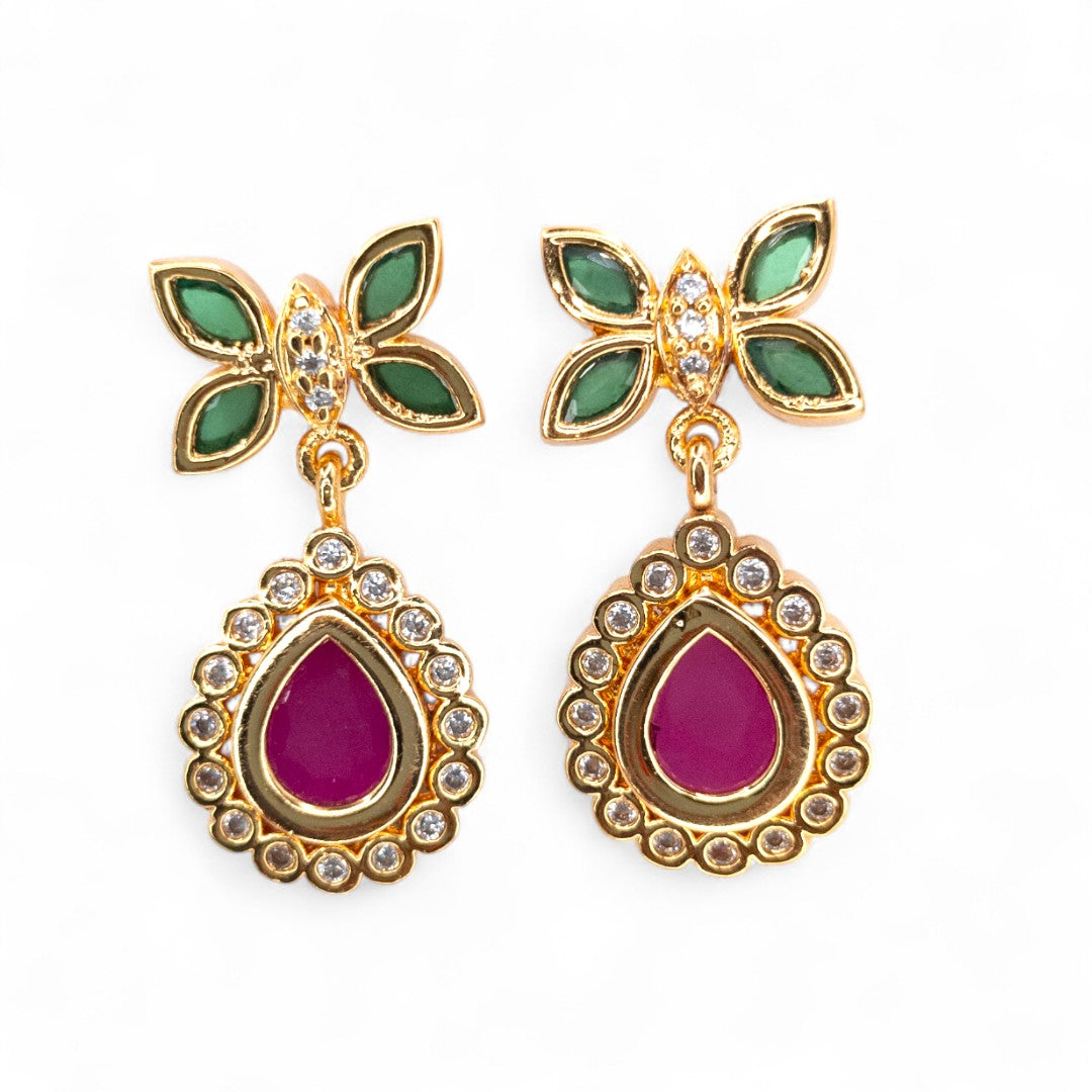 Trendy - Halskette mit Ohrringe - gold | weiß magenta