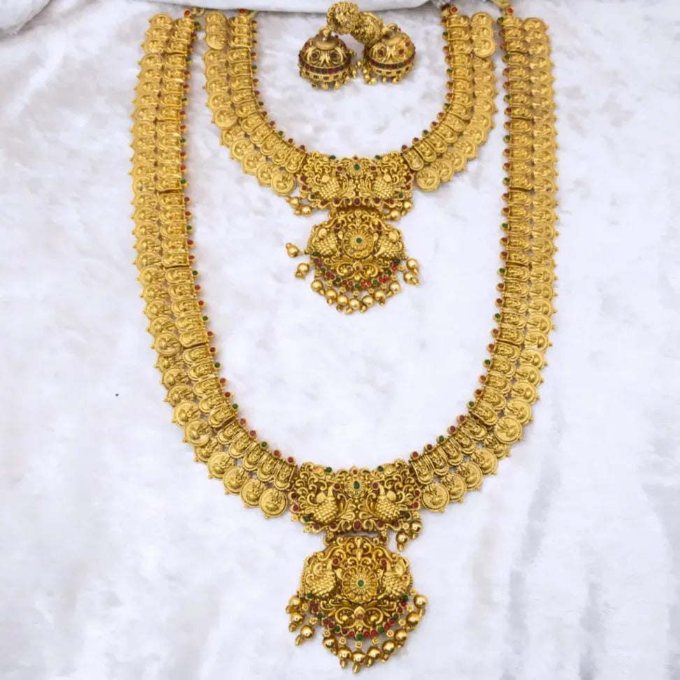 Tempel Braut Halskette, Haram & Ohrringe - gold | Combo Set