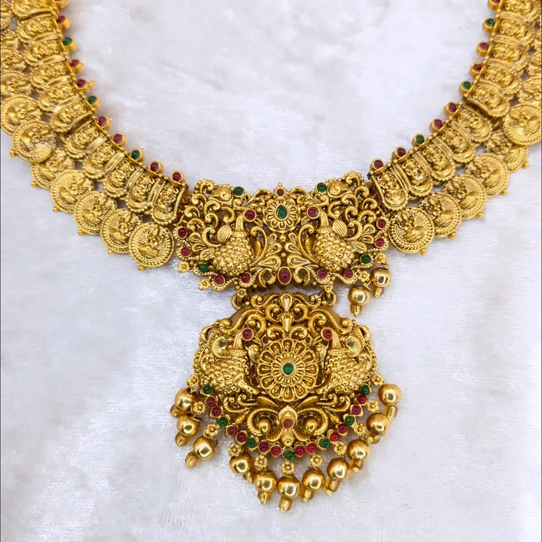 Tempel Braut Halskette, Haram & Ohrringe - gold | Combo Set