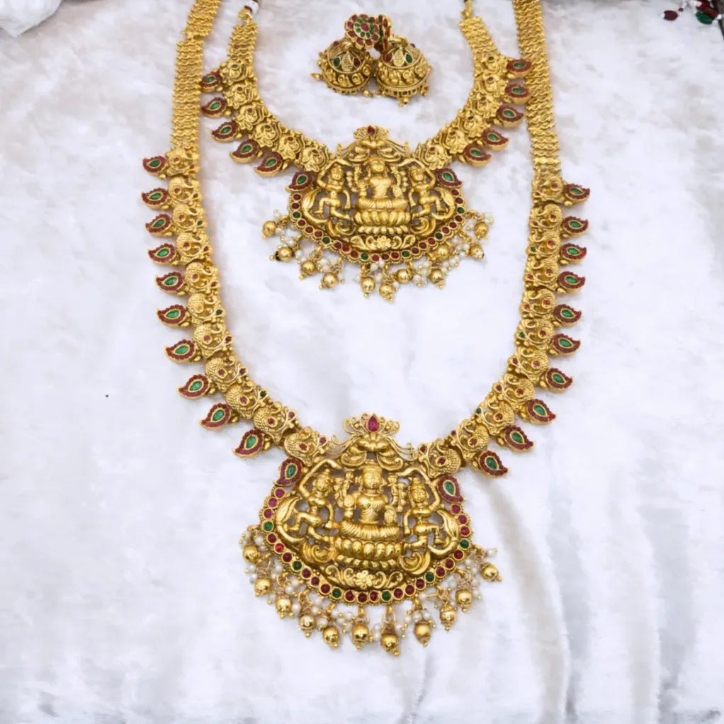 Tempel Braut Halskette, Haram & Ohrringe - gold | Combo Set