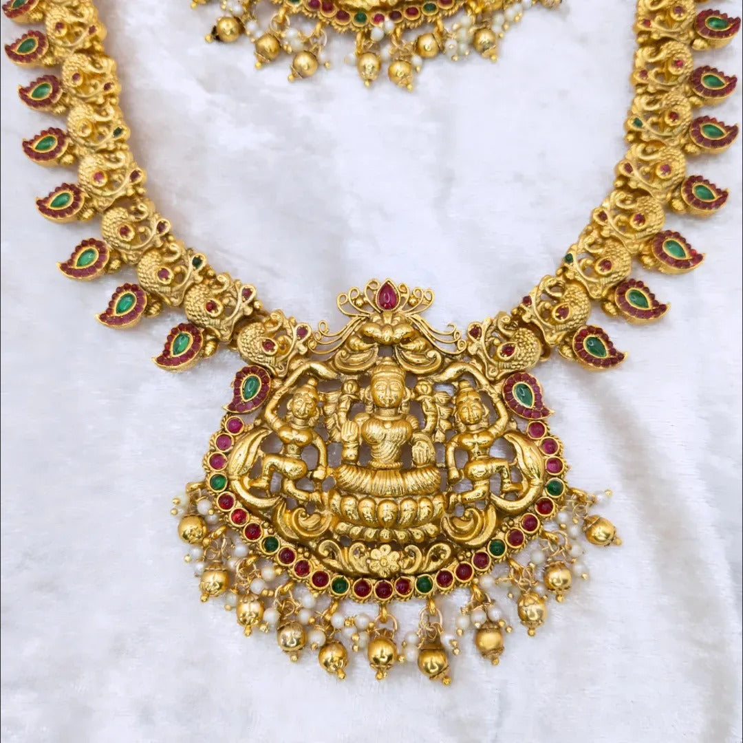 Tempel Braut Halskette, Haram & Ohrringe - gold | Combo Set