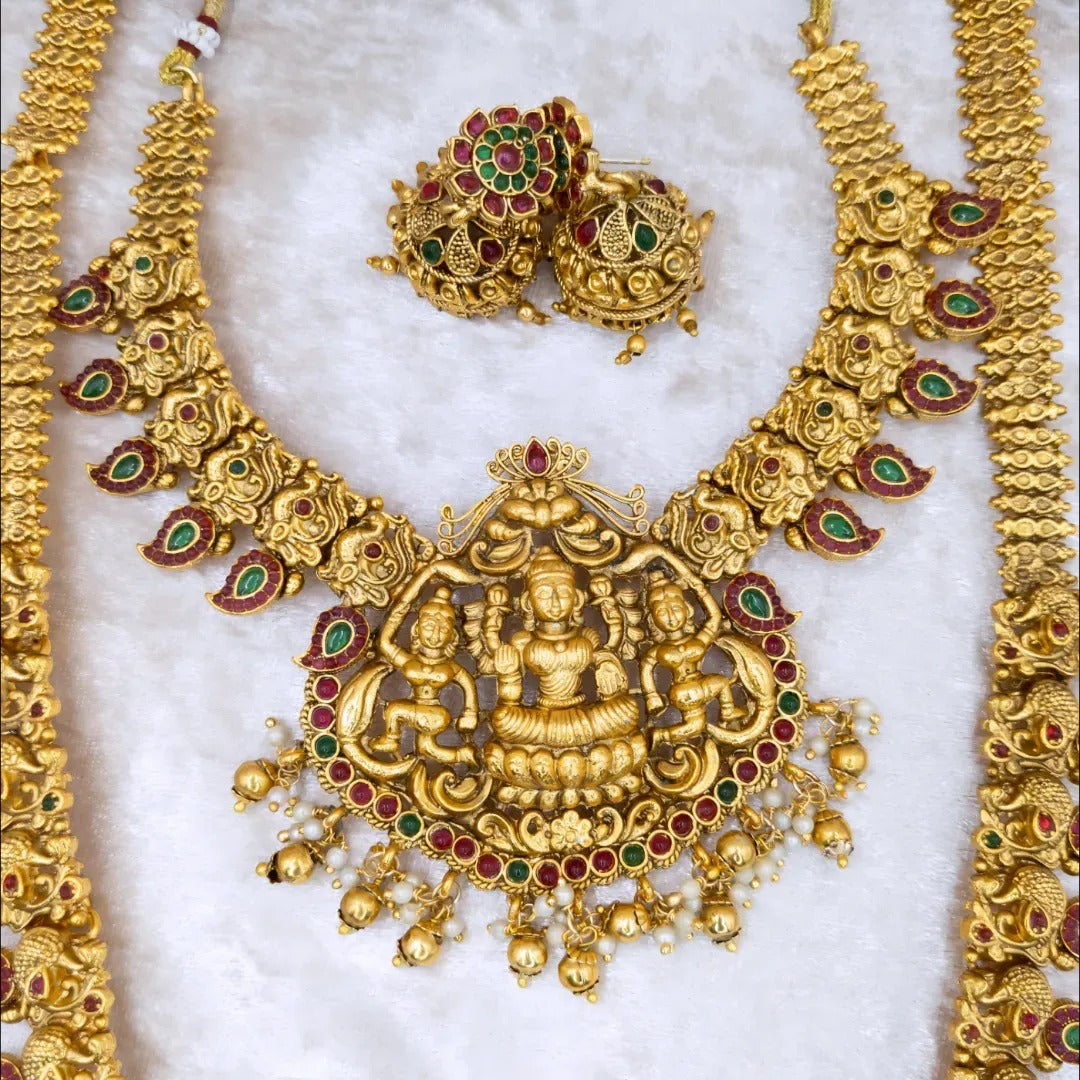 Tempel Braut Halskette, Haram & Ohrringe - gold | Combo Set