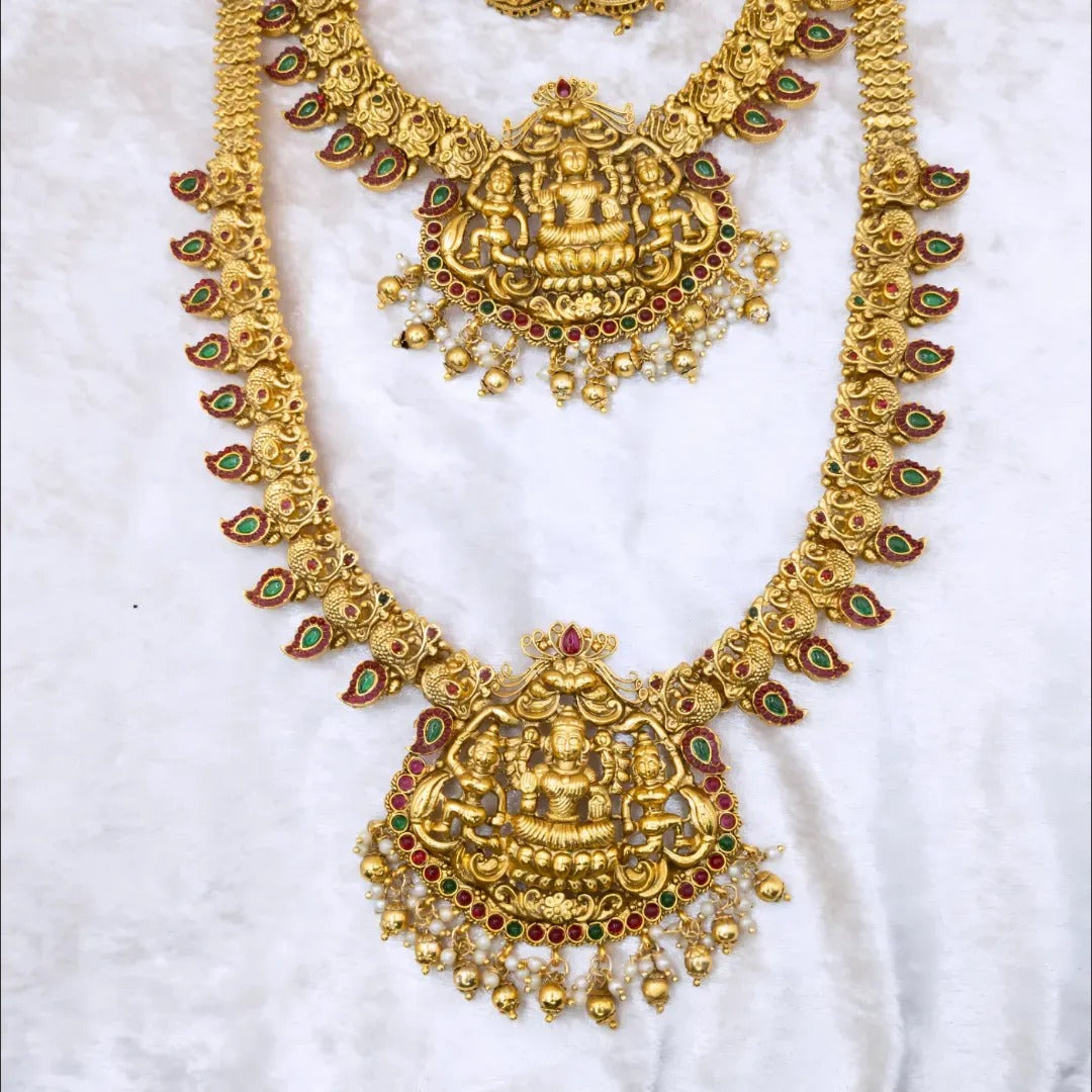 Tempel Braut Halskette, Haram & Ohrringe - gold | Combo Set